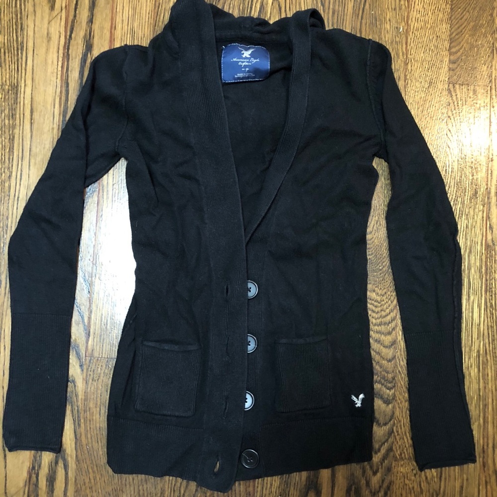 Black hooded American Eagle sweater xs